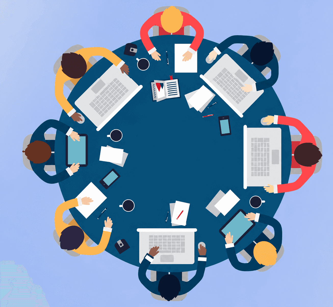 Team collaborating around a table